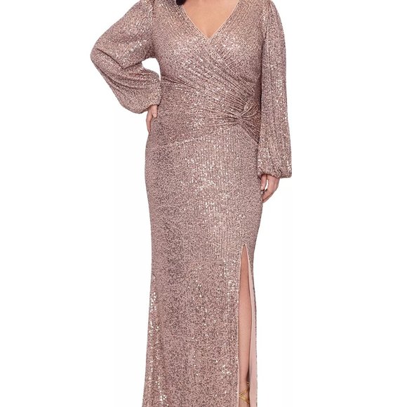 XSCAPE Sequined V-Neck Gown Nude/Blush Size 6 - Picture 3 of 3